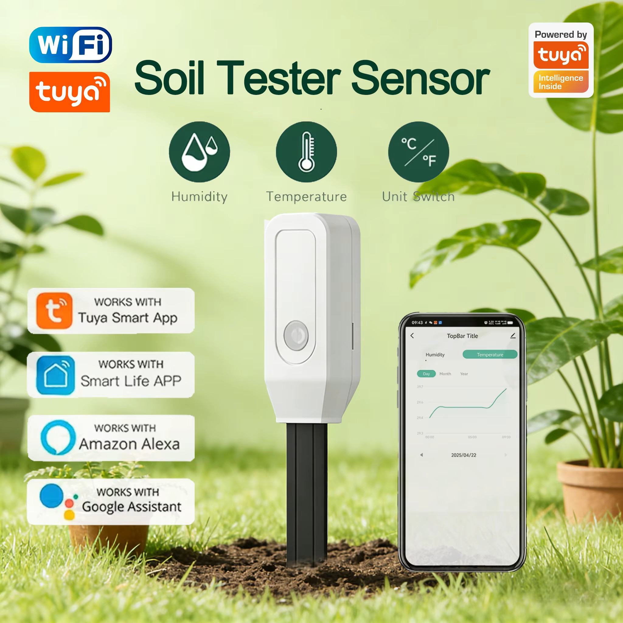 Wifi Soil Moisture Sensor Garden App - Tuya WiFi Soil Moisture Meter Temperature