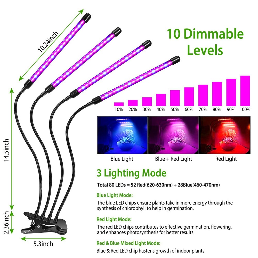 Grow Lights for Indoor Plants, - огляд і ціна Plant Grow Light Full Spectrum Clip On