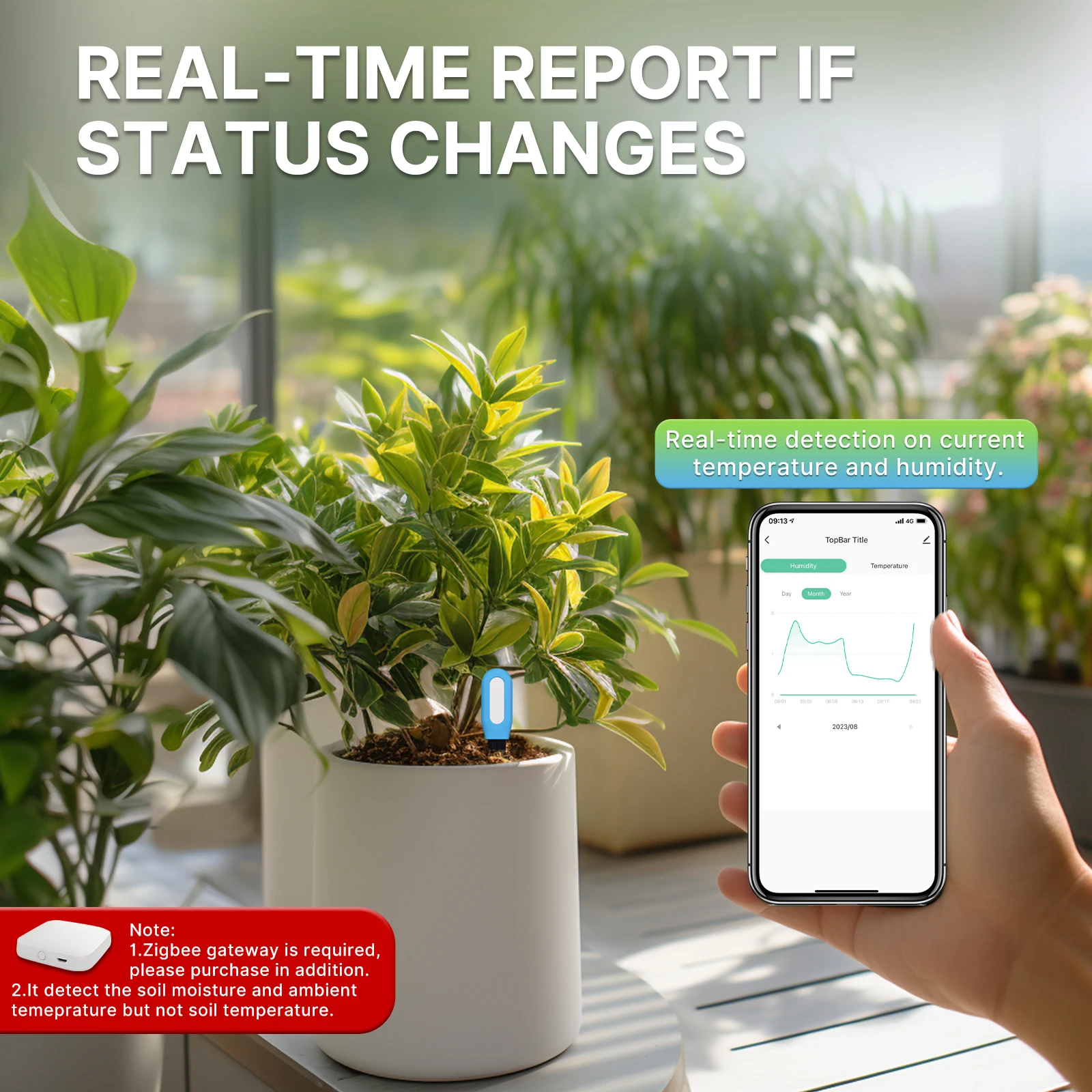 MOES Smart ZigBee Soil Tempera - огляд і ціна Smart Plant Sensor Soil Moisture Meter