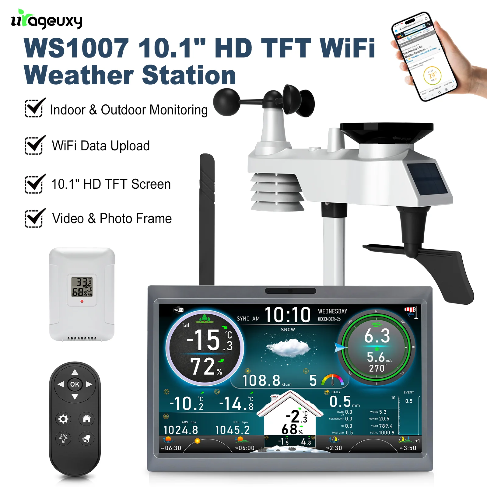 15-in-1 WiFi Wireless Weather  - огляд і ціна Wireless Weather Station Indoor Outdoor